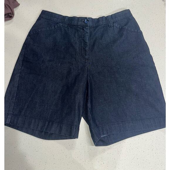 LL Bean Classic Fit Flat Front Shorts Plus Size 16 Dark Denim Comfort Stretch - Picture 1 of 8